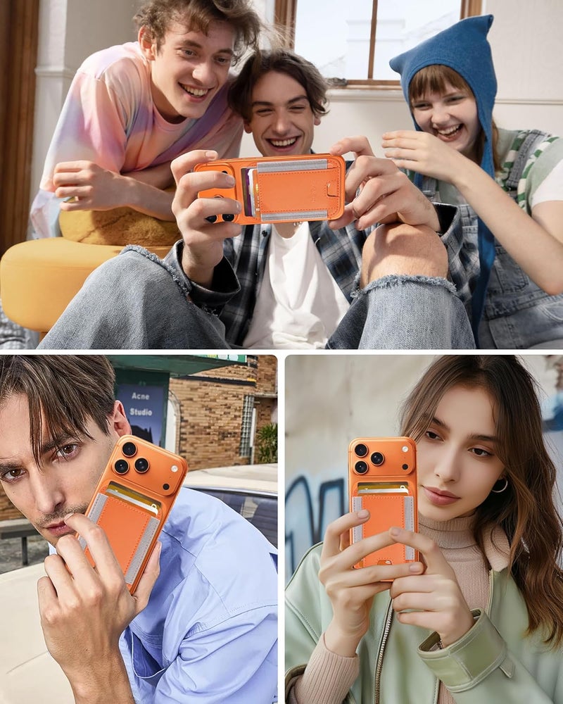 HiWe for MagSafe Wallet, Stronger Magnetic Wallet for iPhone 17/16/15/14/13/12 Series, 7 Cards Holder, Vegan Leather Minimalist Slim RFID, 1 Slot, Cosmic Orange & Grey - Image 2
